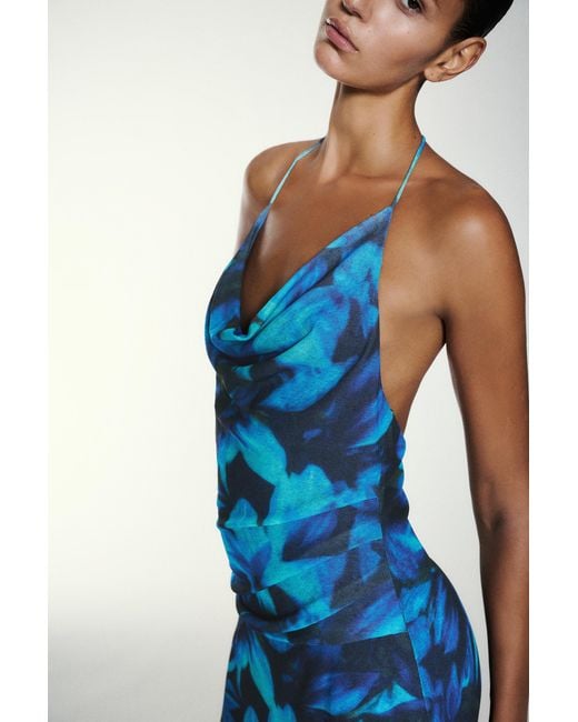 Pull&Bear Blue Short Floral Strappy Dress
