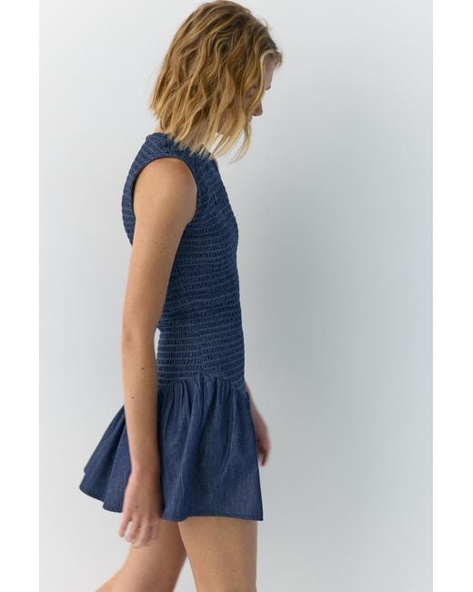 Pull&Bear Blue Short Denim Smock Dress
