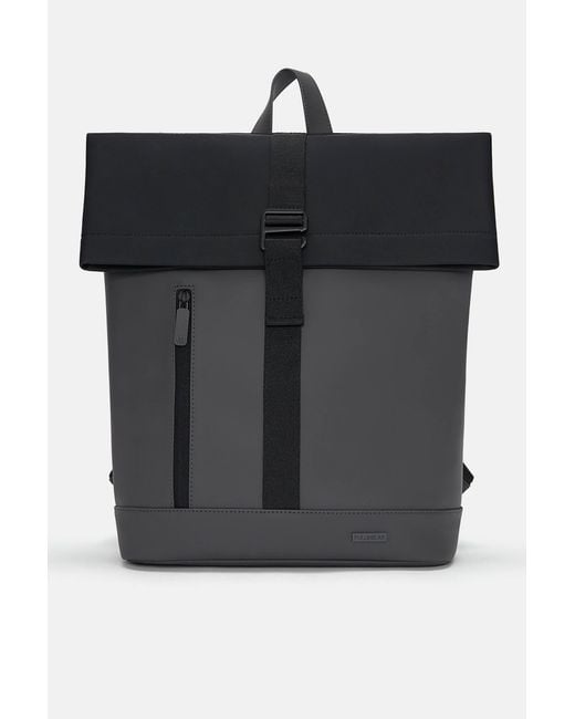 Pull&Bear Black Rubberized Flap Backpack for men