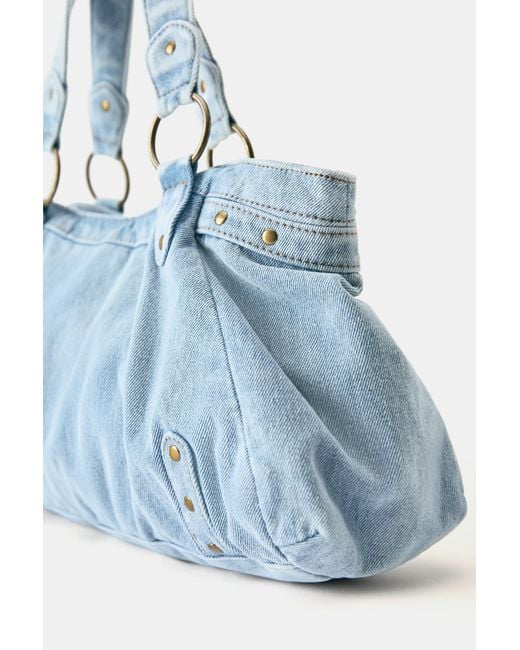 Pull&Bear Blue Denim Tote Bag With Rings