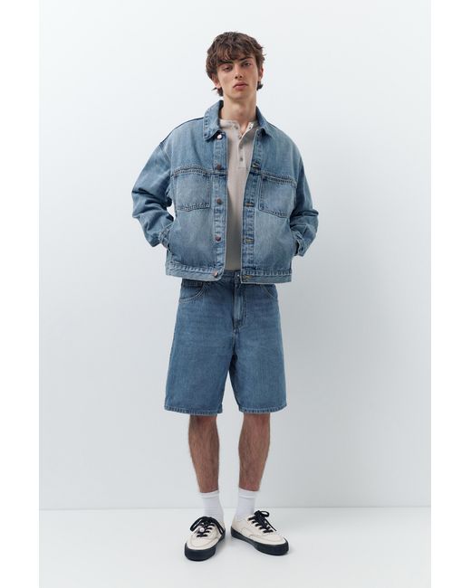 Pull&Bear Blue Baggy Denim Bermuda Shorts for men