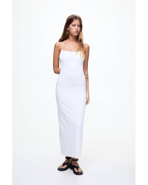 Pull&Bear White Long Strappy Polyamide Dress