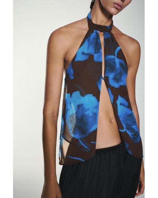 Pull&Bear Blue Floral Halter Top