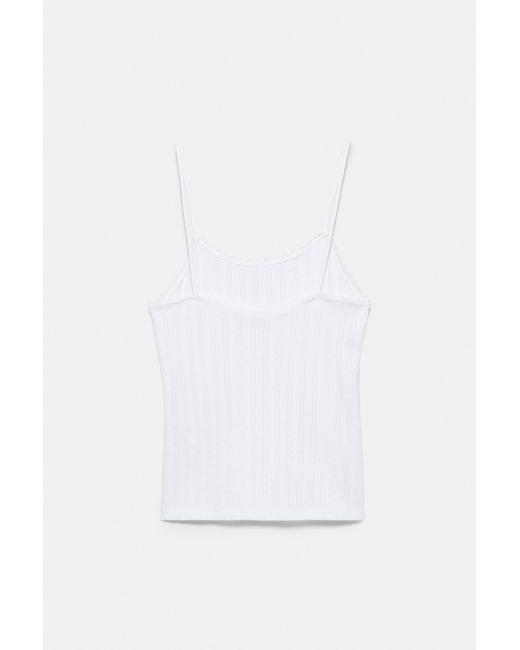 Pull&Bear Gray Pointelle Knit Strappy Top