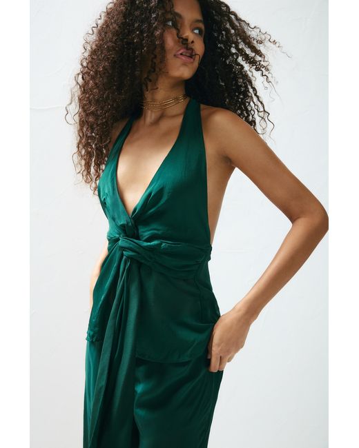 Pull&Bear Green Wrap Halter Top With Knot