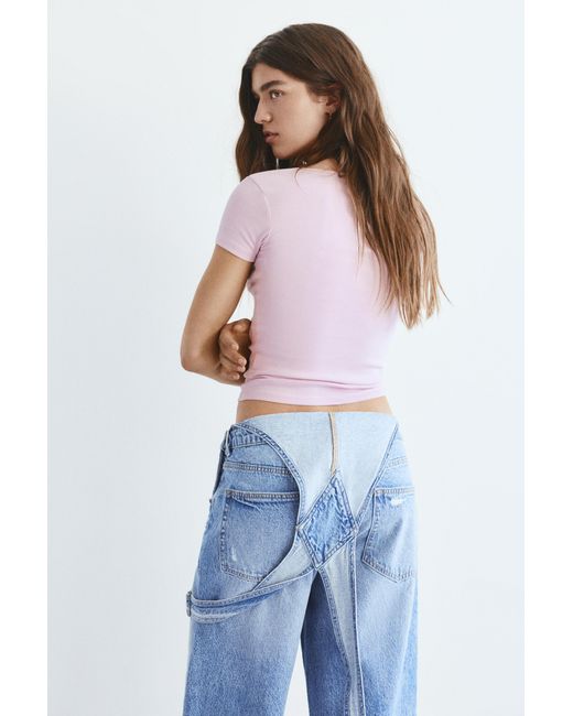 Pull&Bear Pink V-Neck T-Shirt