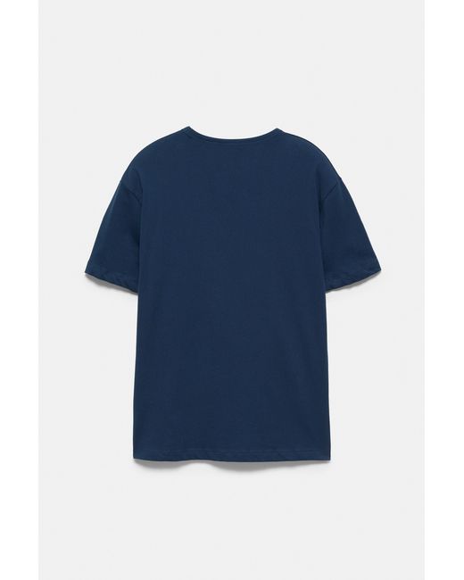 Pull&Bear Blue Slim Fit Basic T-Shirt for men