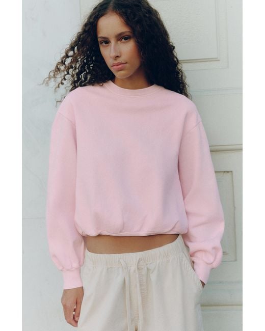 Pull&Bear Pink Cropped Round Neck Sweatshirt