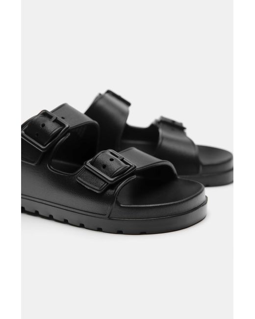 Pull&Bear Black Buckle Flat Sandals for men