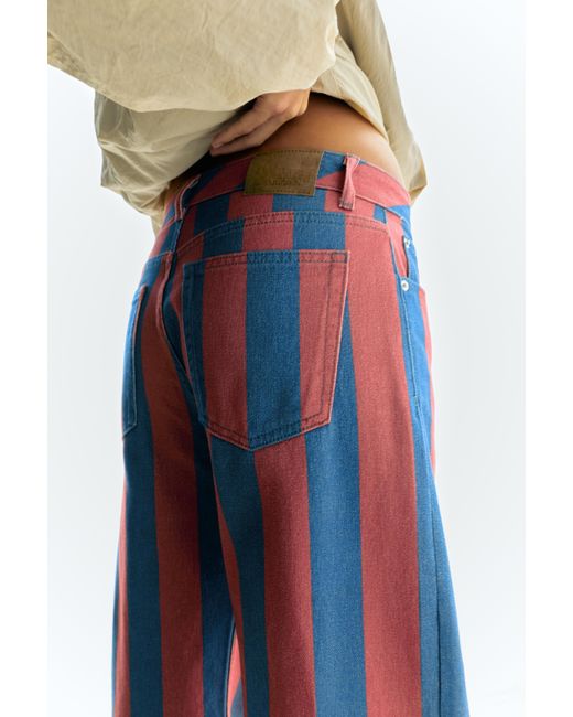 Pull&Bear Blue Striped Straight-Leg Jeans