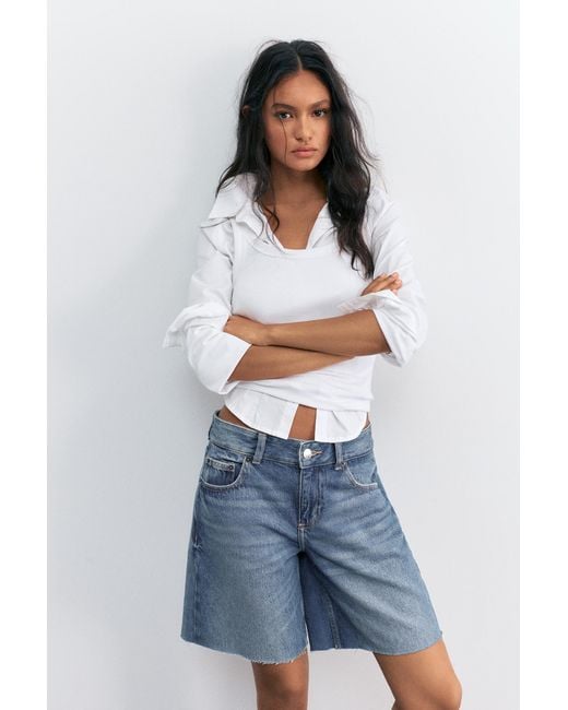Pull&Bear Gray Low-Rise Denim Bermuda Shorts