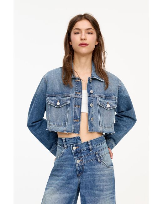 Pull&Bear Blue Cropped Denim Jacket