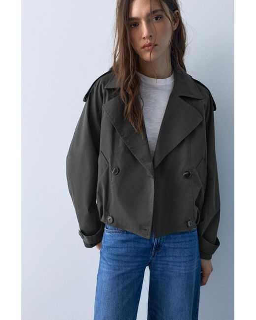 Pull&Bear Gray Balloon Short Trench Coat