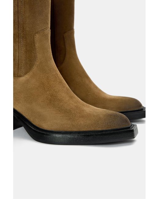 Pull&Bear Leren Enkellaarsjes Met Hak in het Blue