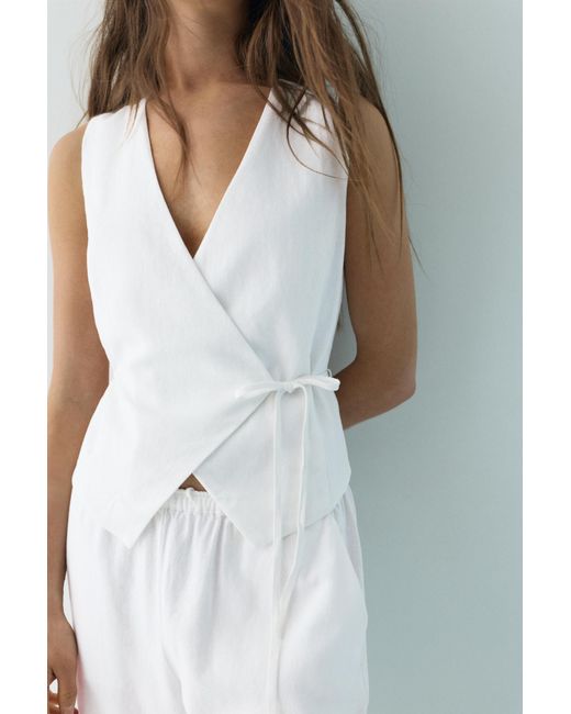 Pull&Bear White Rustic Linen-Blend Vest