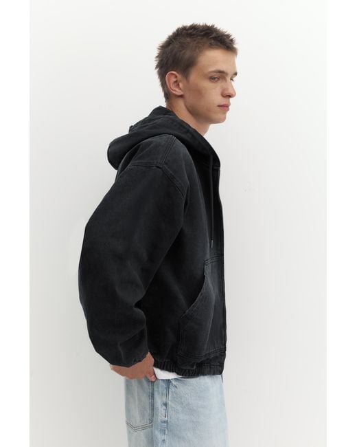Pull&Bear Black Stwd Zip-Up Hooded Jacket for men