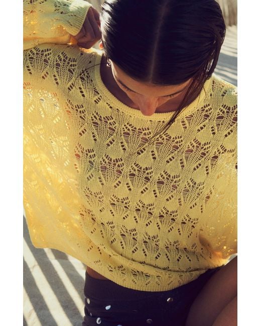 Pull&Bear Yellow Flowy Cutwork Jumper