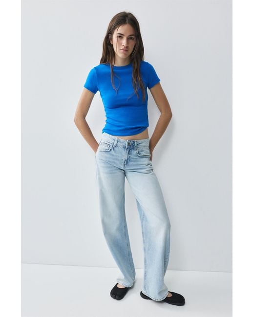 Pull&Bear Blue Fitted Short Sleeve T-Shirt