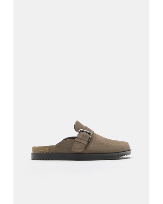 Pull&Bear Natural Leather Buckle Clogs for men