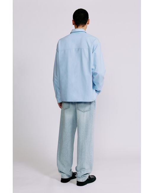 Pull&Bear Blue Embroidered Long Sleeve Shirt for men