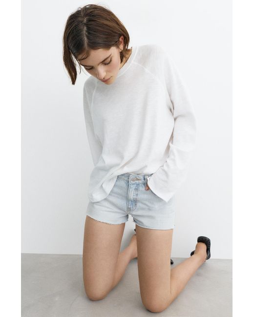 Pull&Bear White Mid-Waist Rhinestone Denim Shorts
