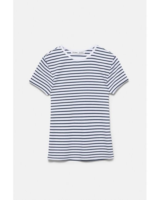Pull&Bear Blue Ribbed Short Sleeve T-Shirt