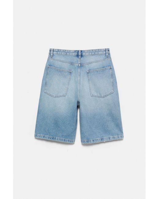 Pull&Bear White Stwd Skater Denim Bermuda Shorts for men