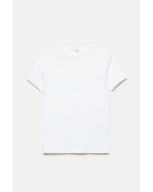 Pull&Bear White Fitted Short Sleeve T-Shirt