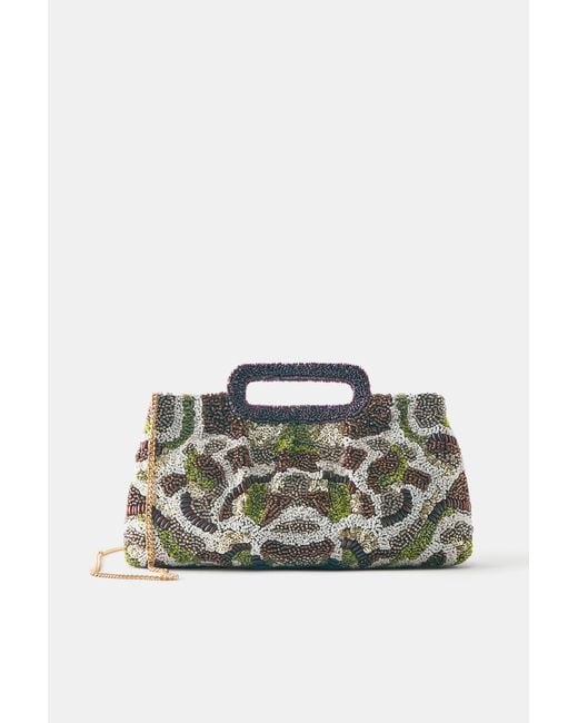 Pull&Bear Brown Beaded Clutch Bag