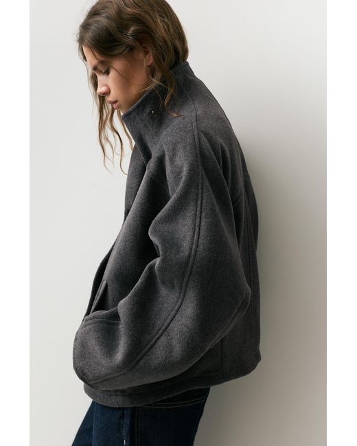 Pull&Bear Black Short Felt Texture Coat