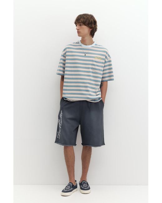 Pull&Bear Gray Striped Stwd T-Shirt for men