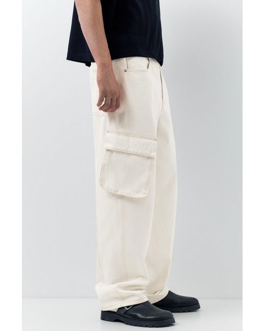 Pull&Bear Black Baggy Cargo Jeans for men