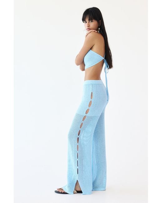 Pull&Bear Blue Knit Trousers With Splits