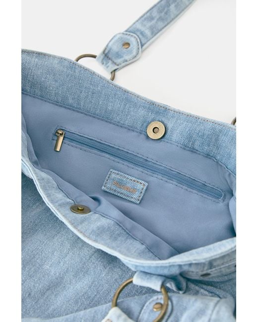 Pull&Bear Blue Denim Tote Bag With Rings
