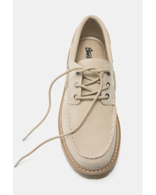 Pull&Bear White Stwd Boat Shoes for men