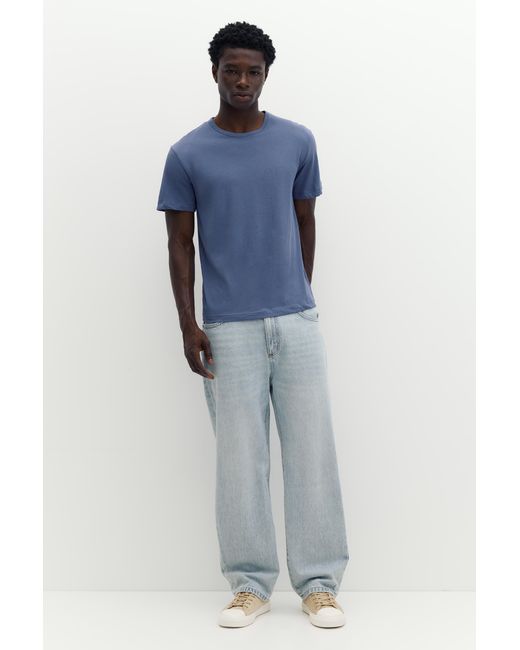 Pull&Bear Blue Slim Fit Basic T-Shirt for men