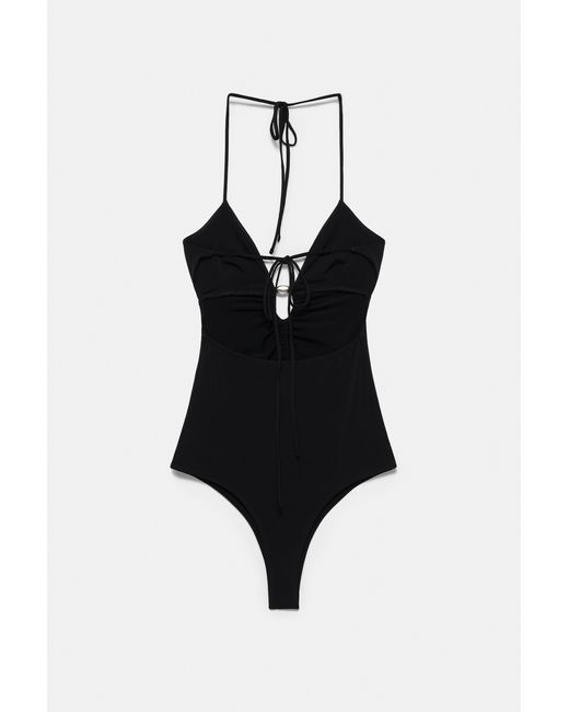 Pull&Bear Blue Gathered Halter Bodysuit