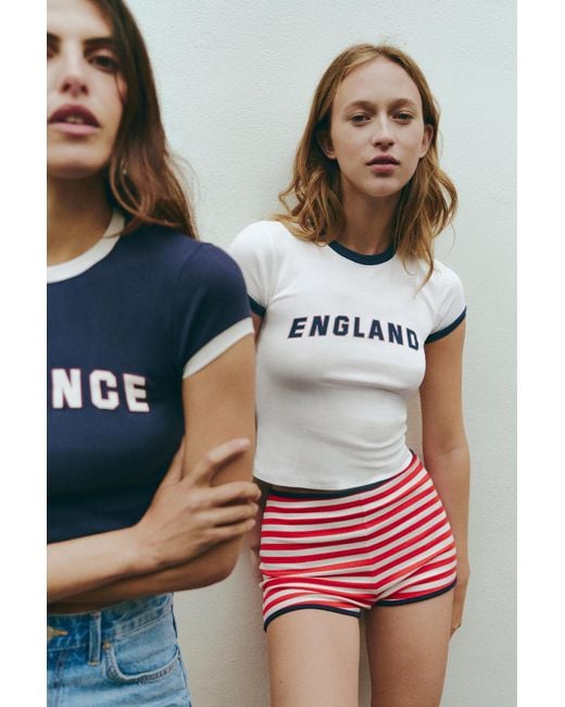 Pull&Bear White Slim-Fit England Graphic T-Shirt