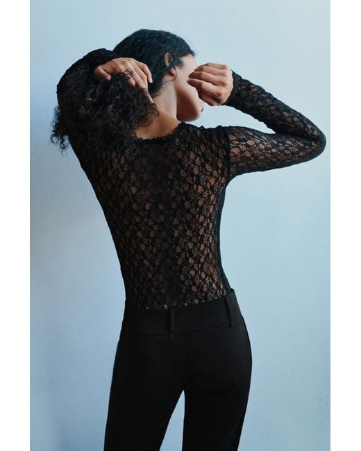 Pull&Bear Black Langarm-Spitzenbody