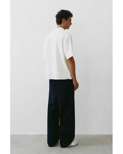 Pull&Bear White Short Sleeve Waffle-Knit Polo Shirt for men