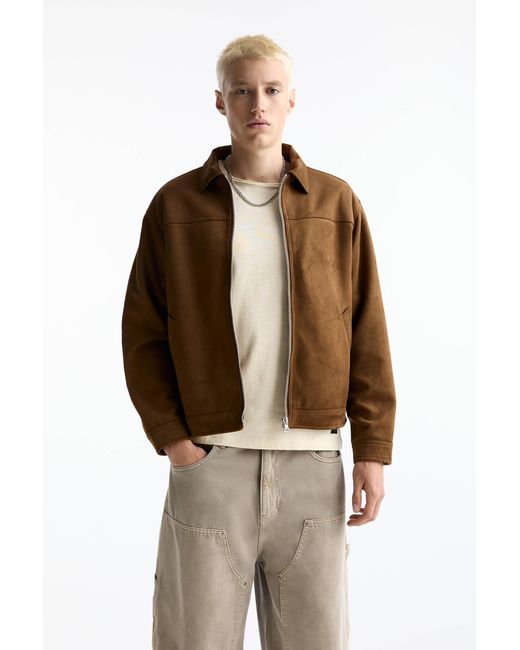 Pull&Bear Brown Faux Suede Jacket With Zip for men