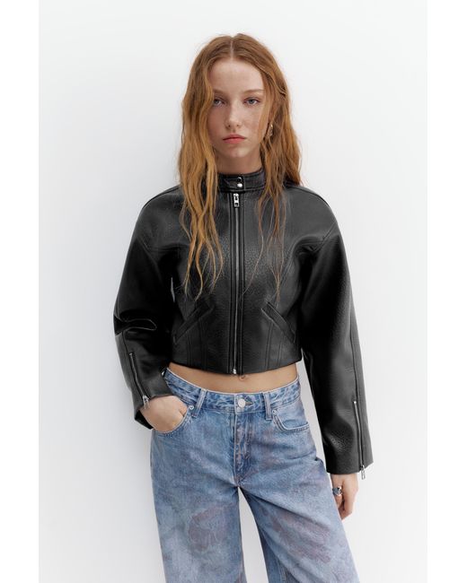 Pull&Bear Black Faux Leather Biker Jacket