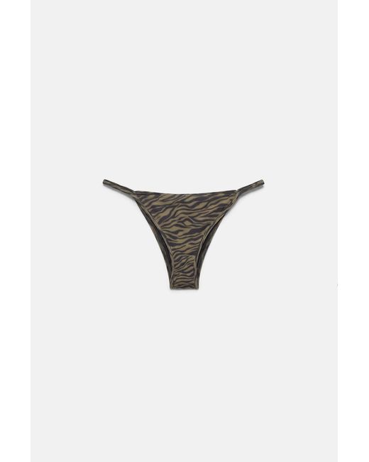 Pull&Bear Black Zebra Print Gathered Bikini Bottoms