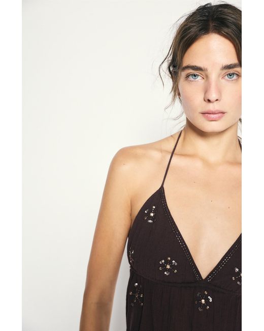 Pull&Bear Brown Beaded Halter Top
