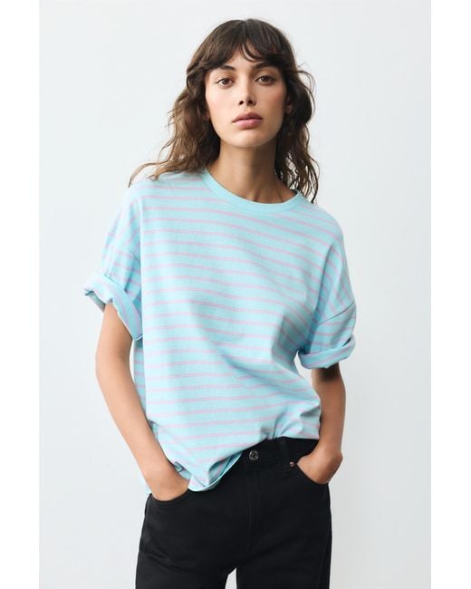Pull&Bear Blue Oversize Short Sleeve T-Shirt