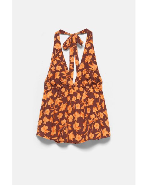 Pull&Bear Haltertop Met Bloemenprint in het Brown