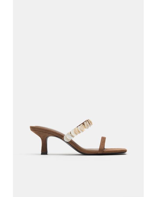 Pull&Bear White Beaded Heeled Sandals