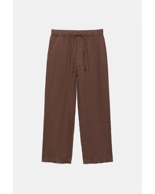 Pull&Bear Brown 100% Linen Jogger Trousers for men