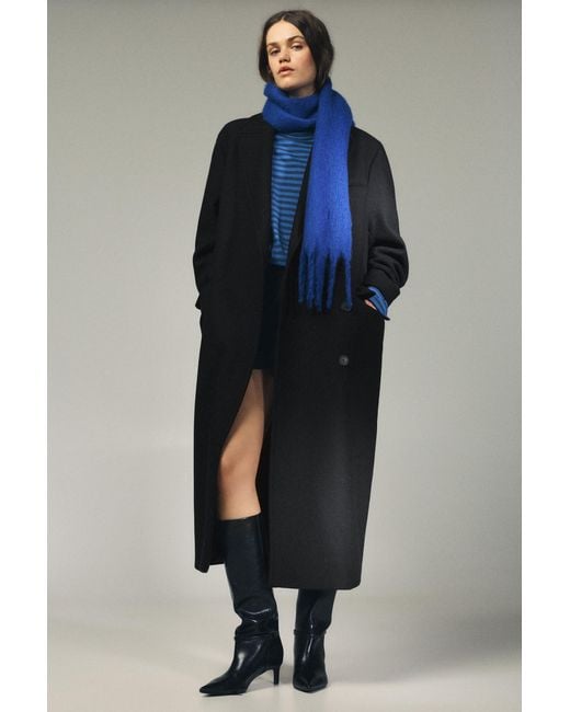 Pull&Bear Blue Long Manteco Wool Coat