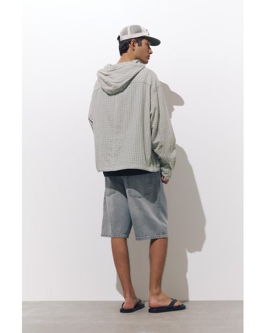 Pull&Bear Black Lightweight Checked Hooded Jacket for men